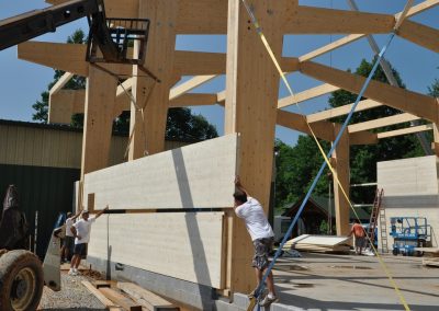 CLT panels going up on Sauter Timber's production facility.